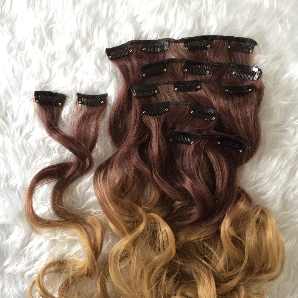 Clip in hair extensions 7pcs ombre synthetic fiber - Picture 6 of 8